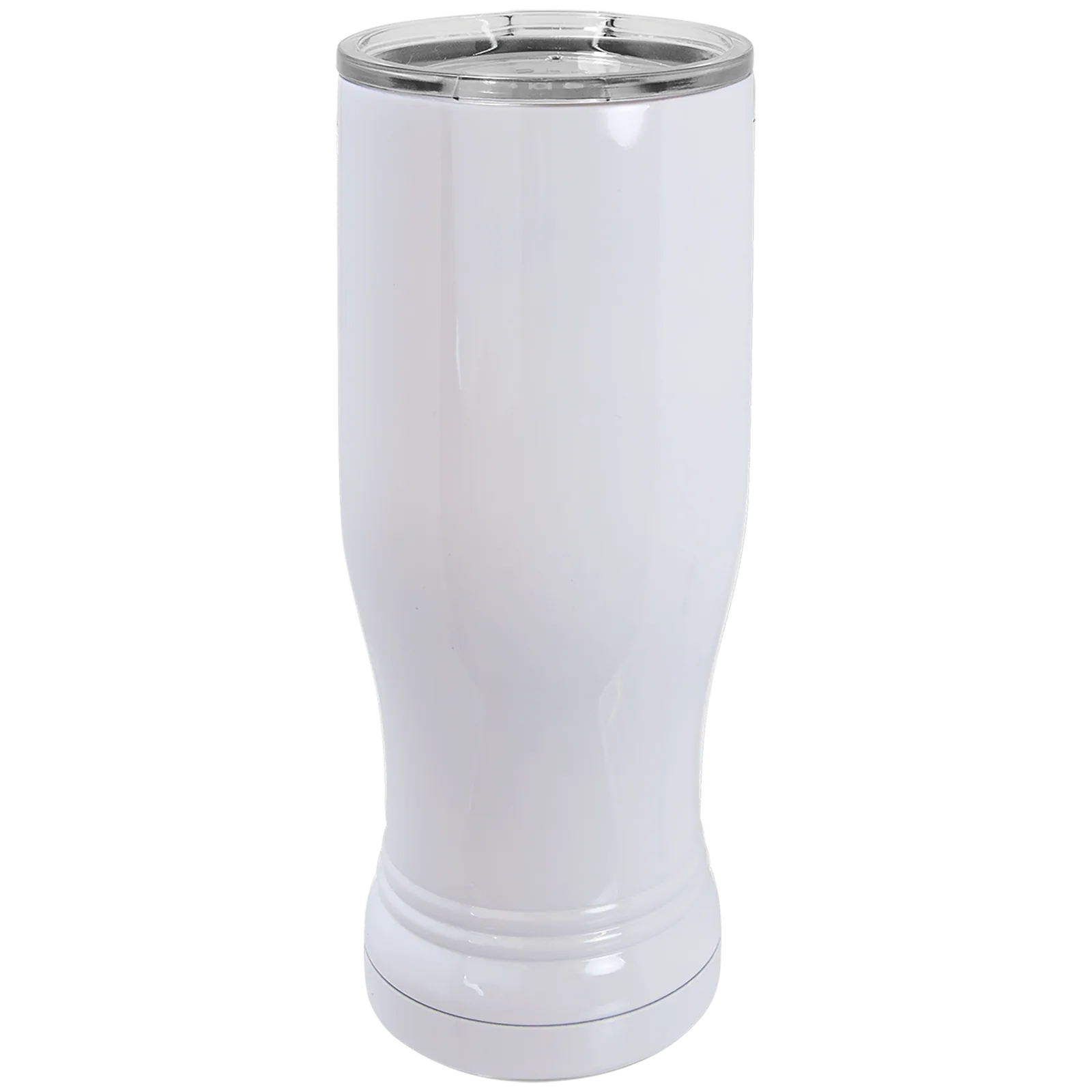Close-up view of a branded pilsner tumbler showcasing logo