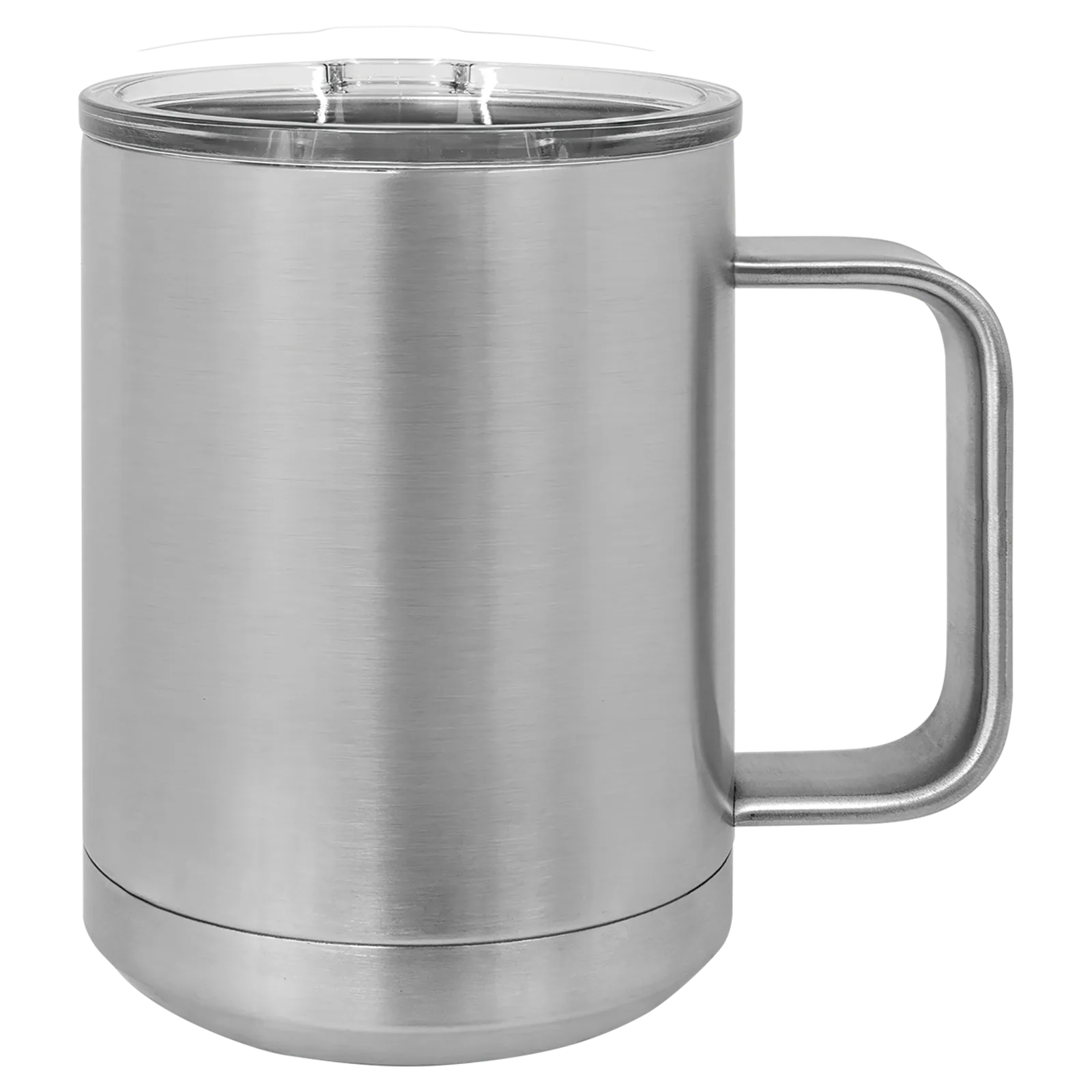 15 oz. insulated mug with a clear slider lid on a wooden table