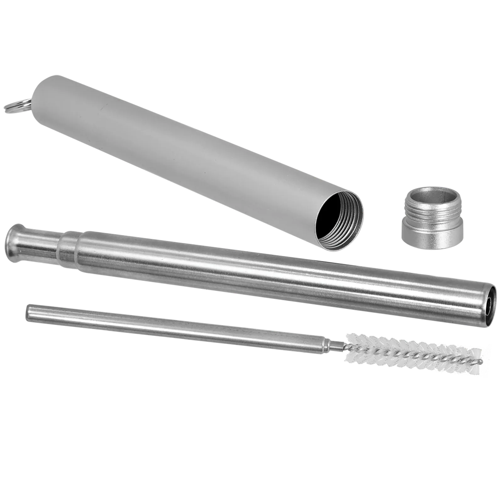 Collapsible metal straw with case and cleaning brush