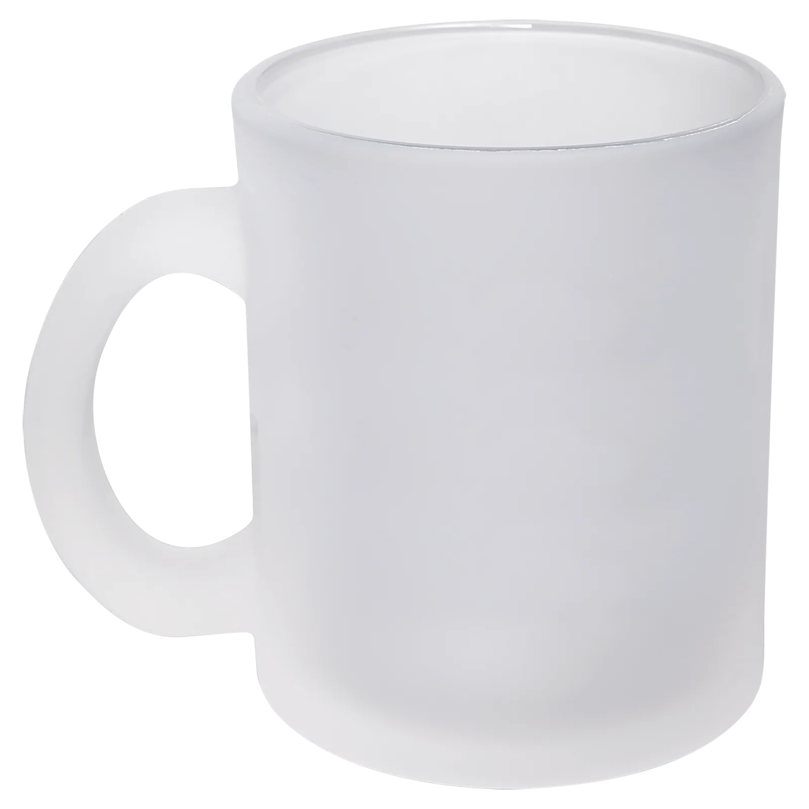 Clear glass mug with a handle and logo design