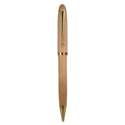 Wide maple pencil with a smooth wooden finish and branding