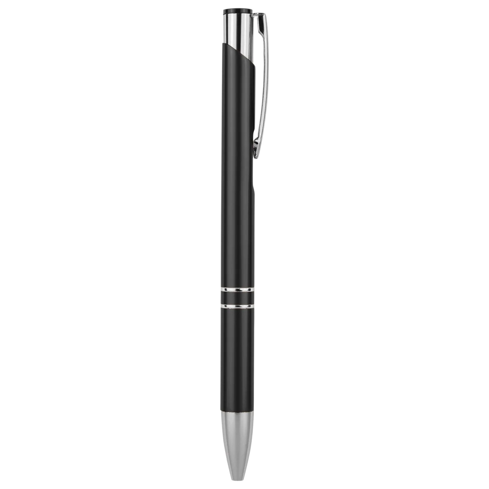 Bamboo ballpoint pen with aluminum accents on a desk