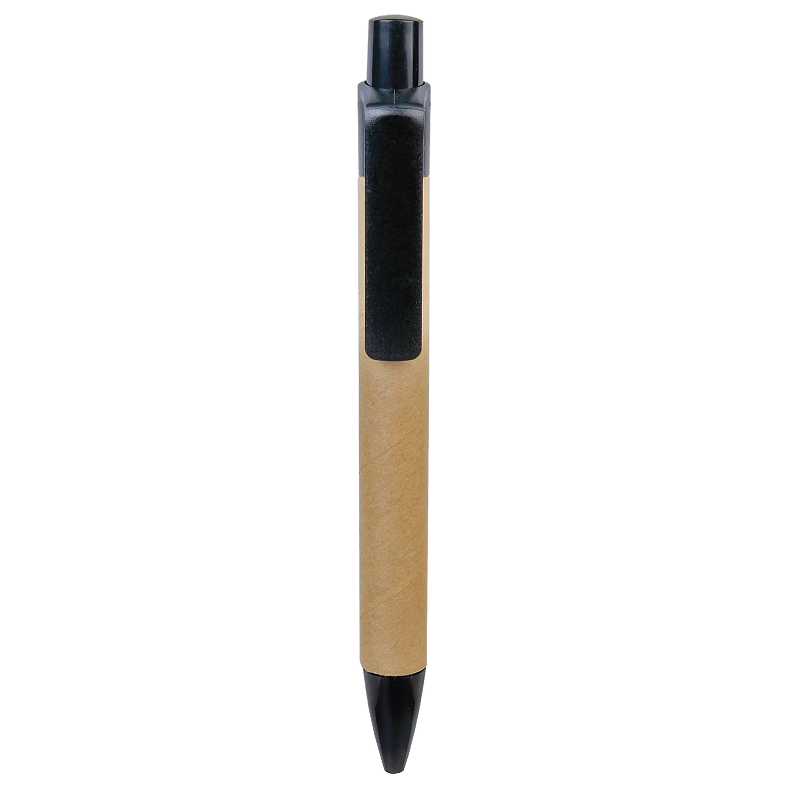 Recycled paper pen with black trim and logo
