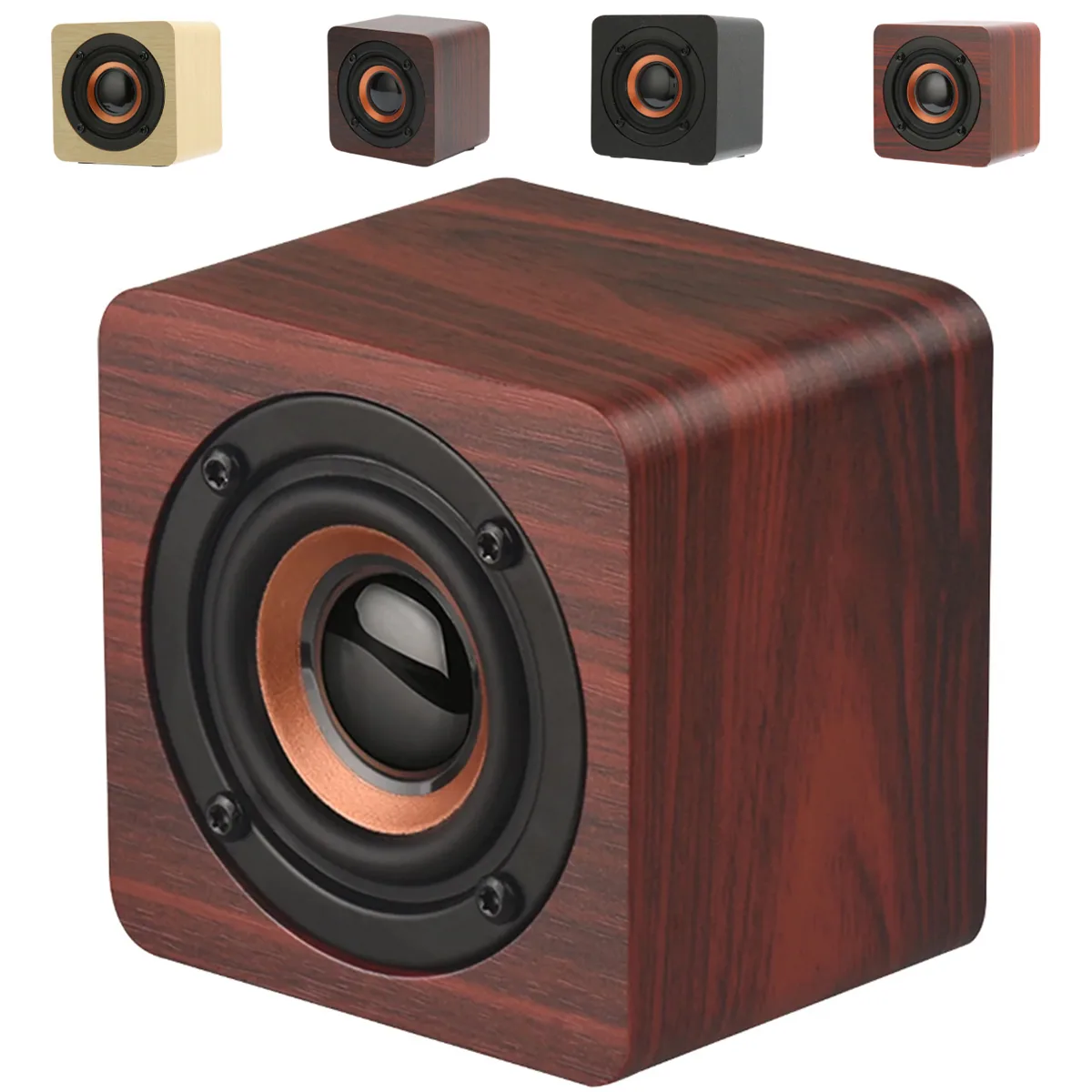 Compact wooden Bluetooth speaker with natural finish