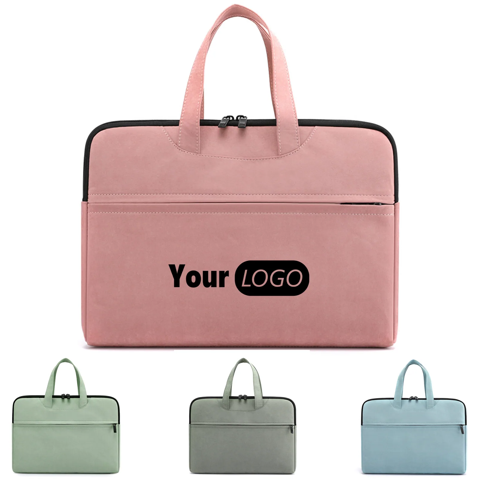 Nylon laptop sleeve with a double handle and logo
