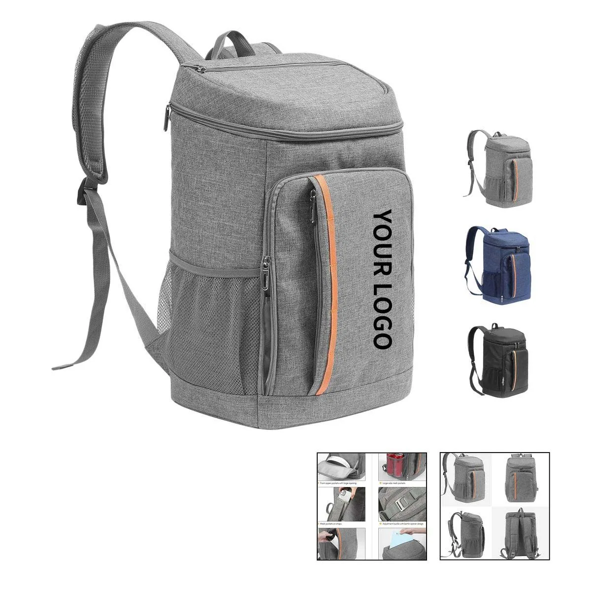 Backpack cooler with adjustable straps and logo design