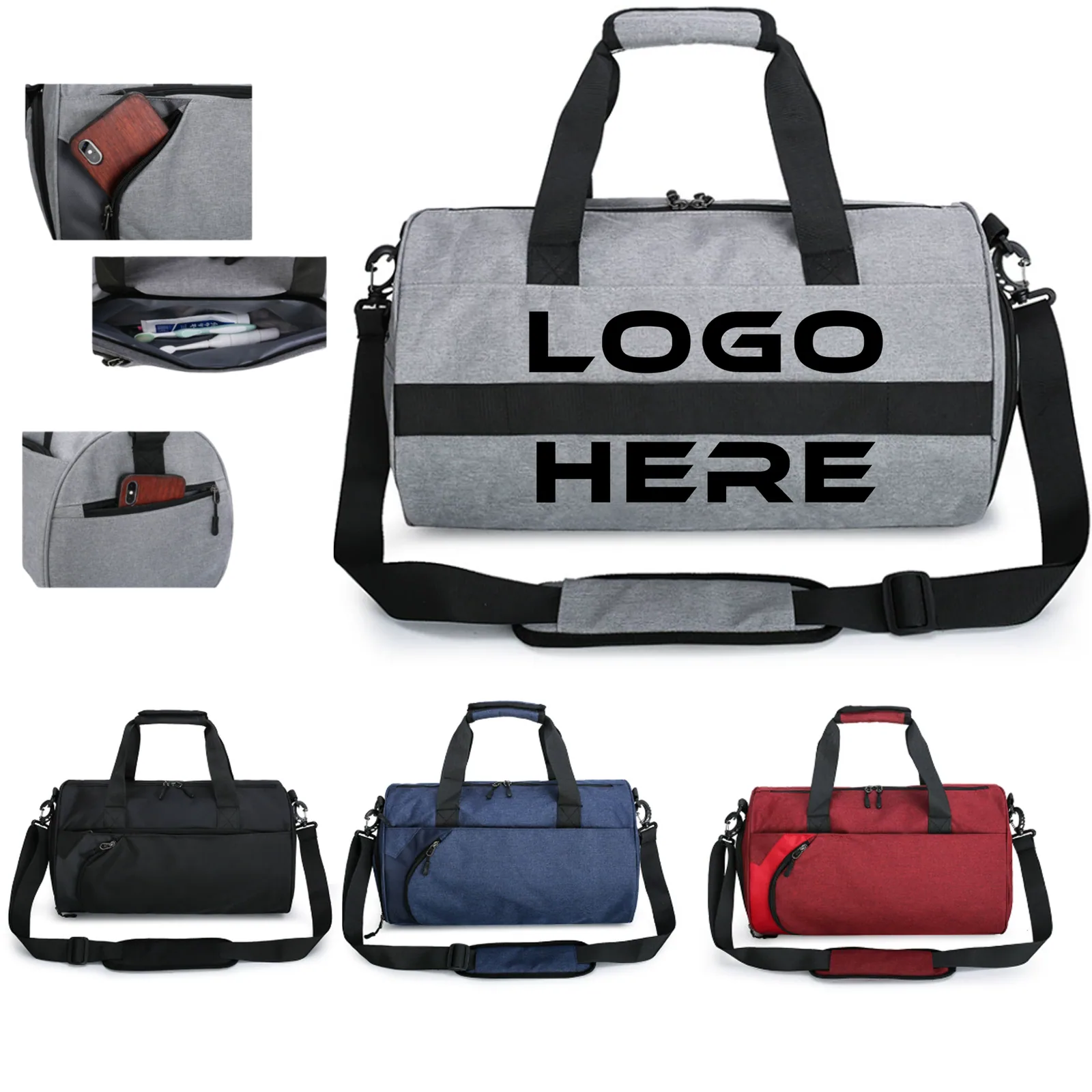 Spacious travel gym bag in solid color with ample storage