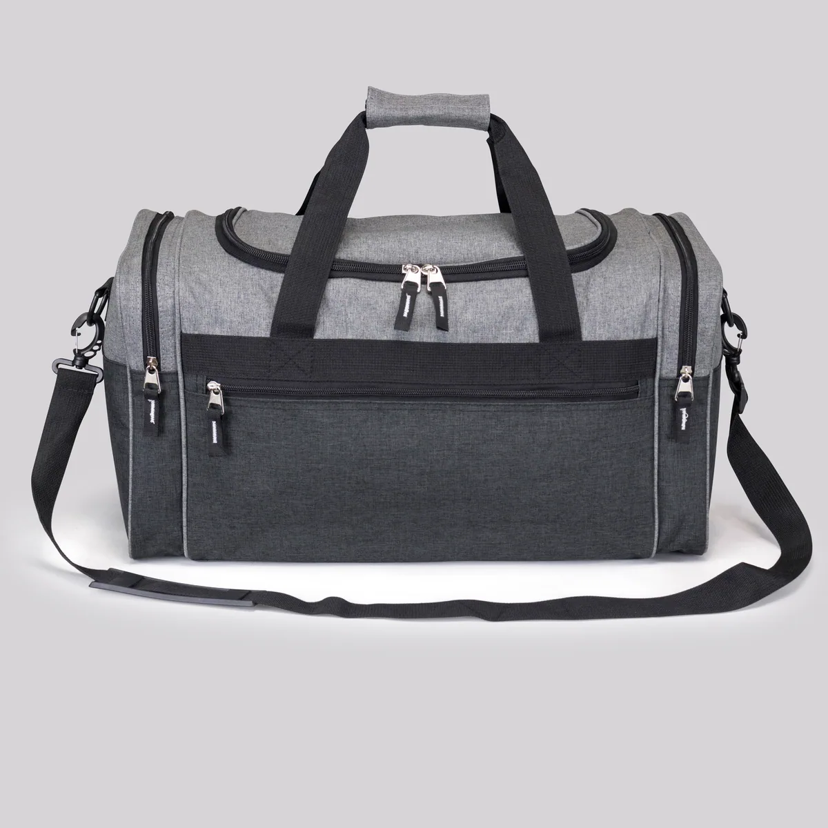 Heathered carryall duffel bag in grey with branding