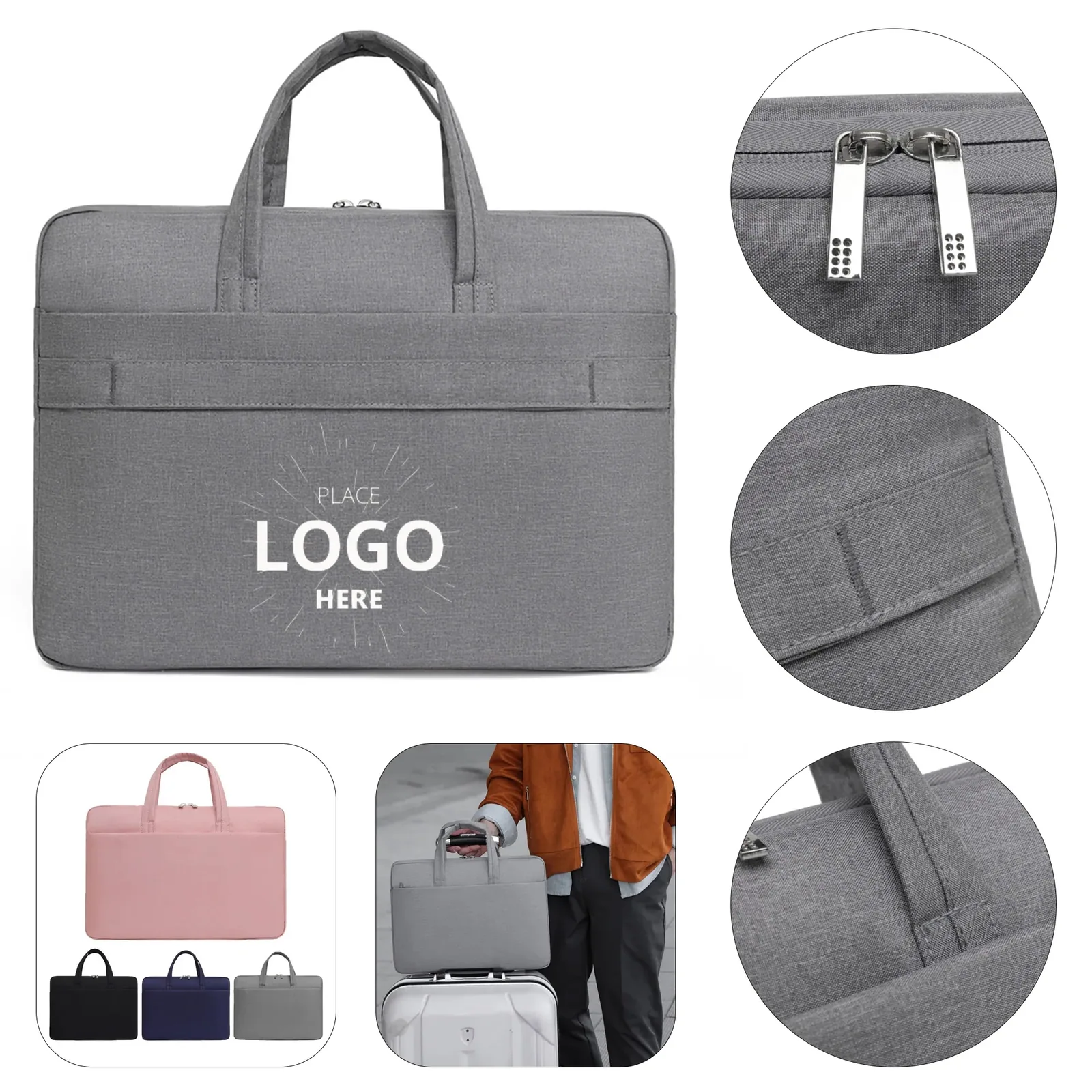 Stylish laptop handbag with sturdy handles and logo