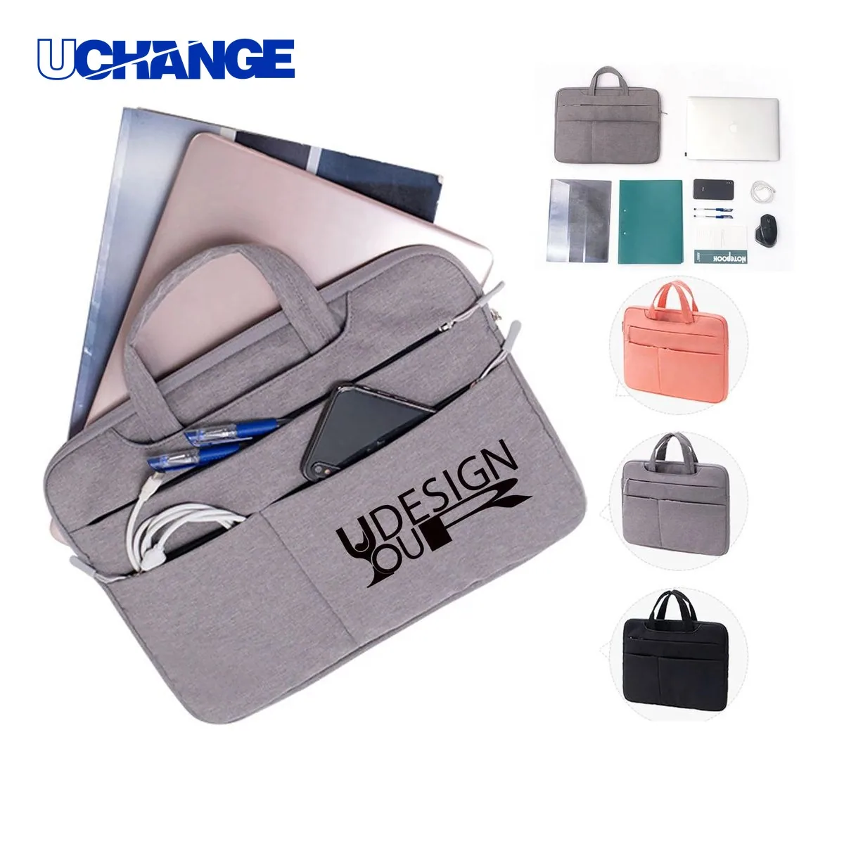 Laptop sleeve bag with dual handles and zippered closure