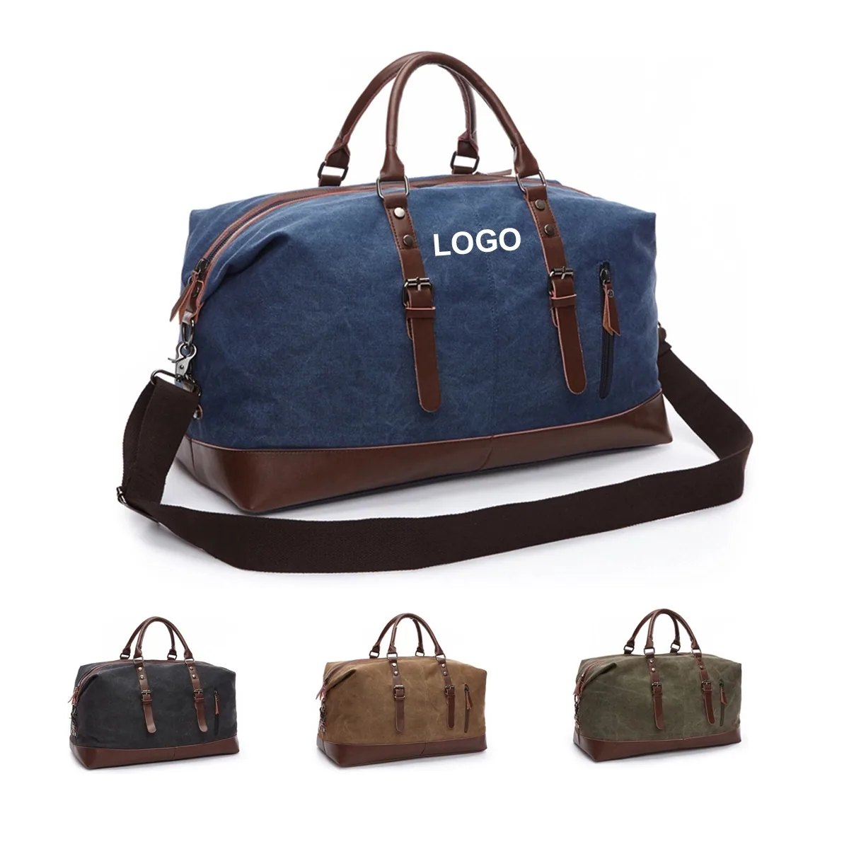 Travel duffel bag in stylish canvas and leather design