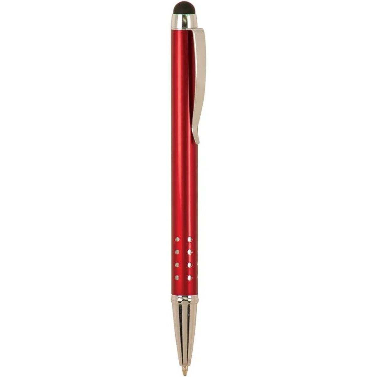 Sleek metal pen with anodized aluminum barrel and stylus tip