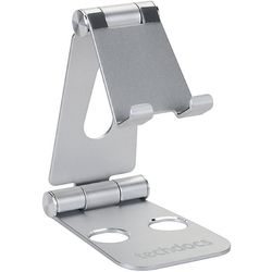 Foldable metal phone stand with a custom logo engraved on the base