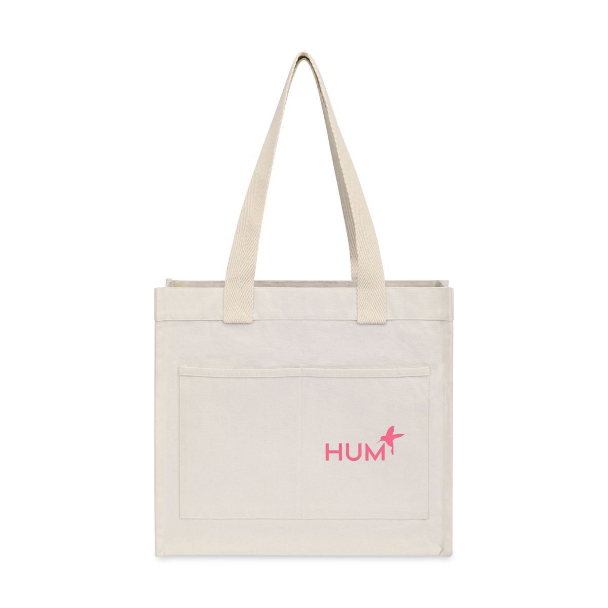 Eco-friendly recycled cotton tote with exterior pockets