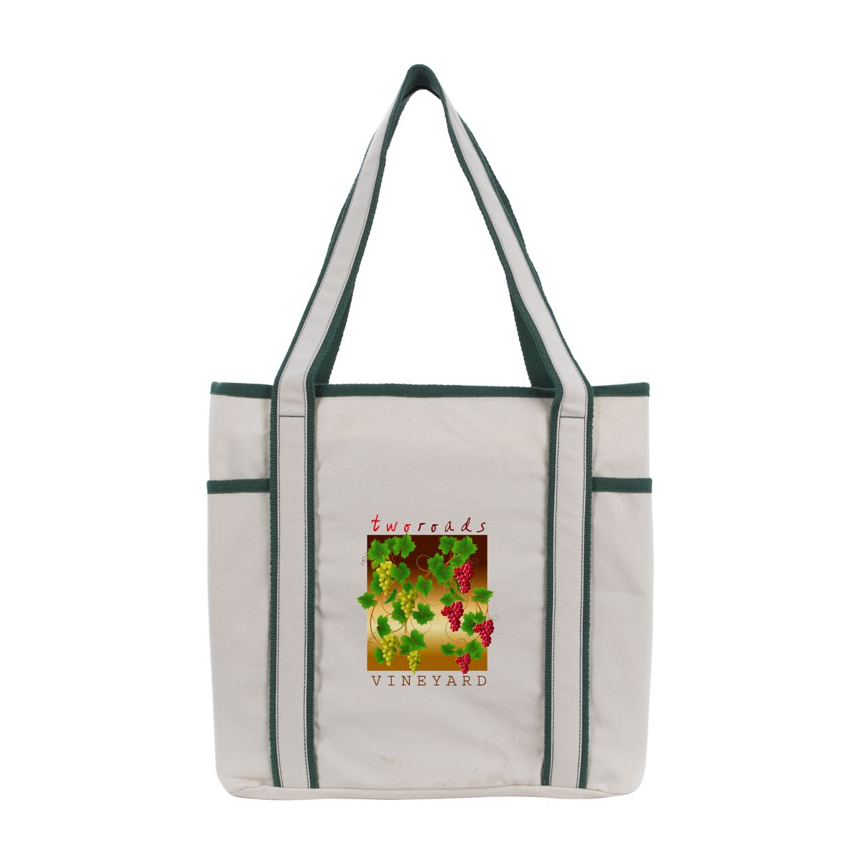 Recycled cotton tote bag with multiple pockets and branding area