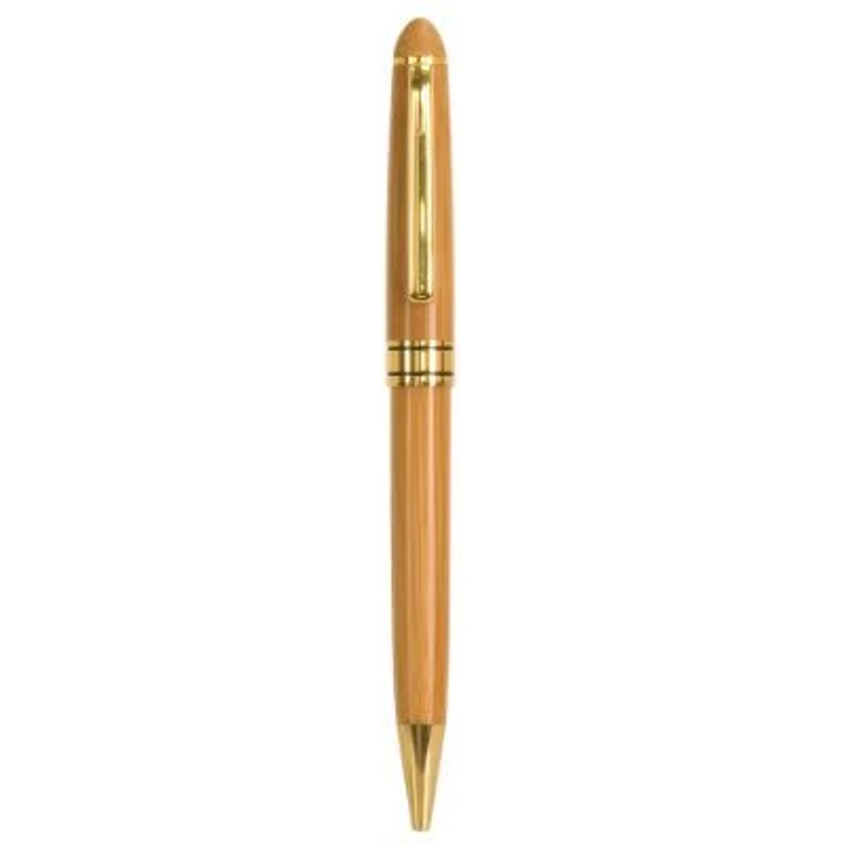 Stylish wide bamboo pen with a natural wood finish and black ink