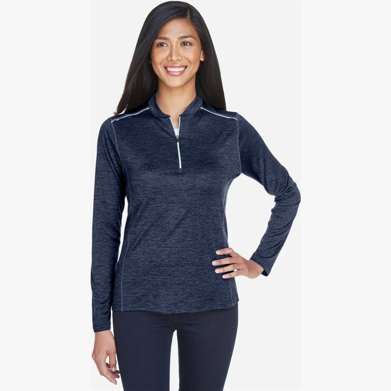 Women's quarter-zip pullover in action during a workout
