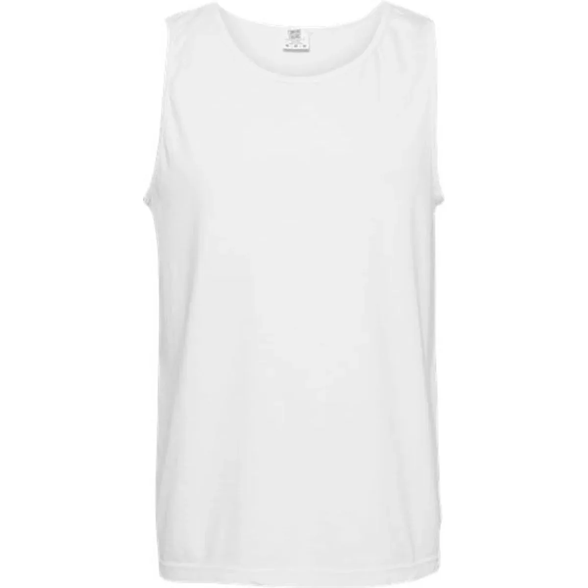 Branded tank top worn by a model outdoors