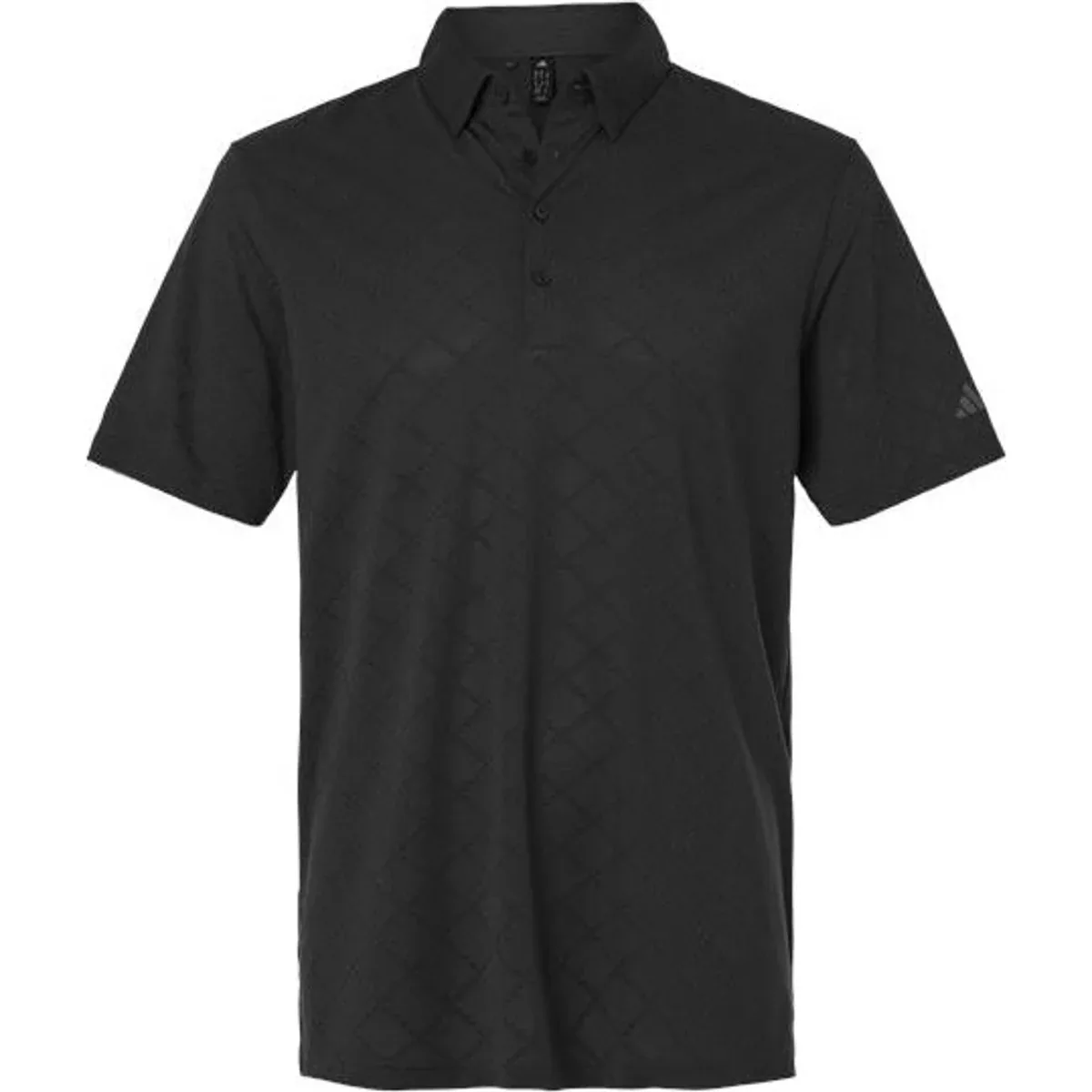 Close-up of the four-button placket and collar