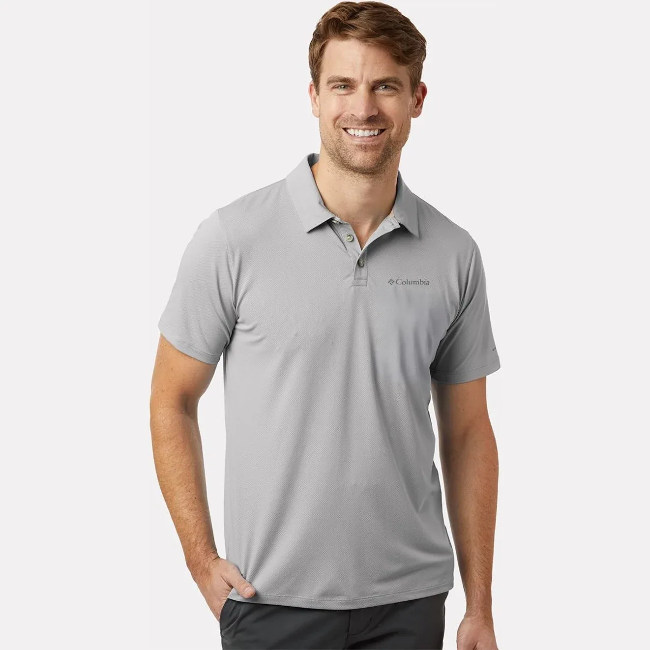 Men's Tech Trail Utility Polo displayed on a mannequin