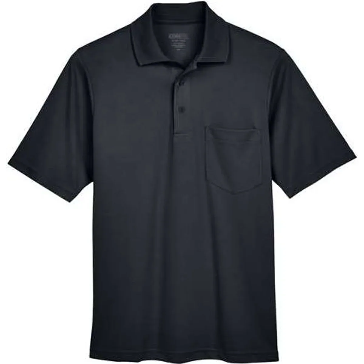 Close-up of the three-button placket on the polo