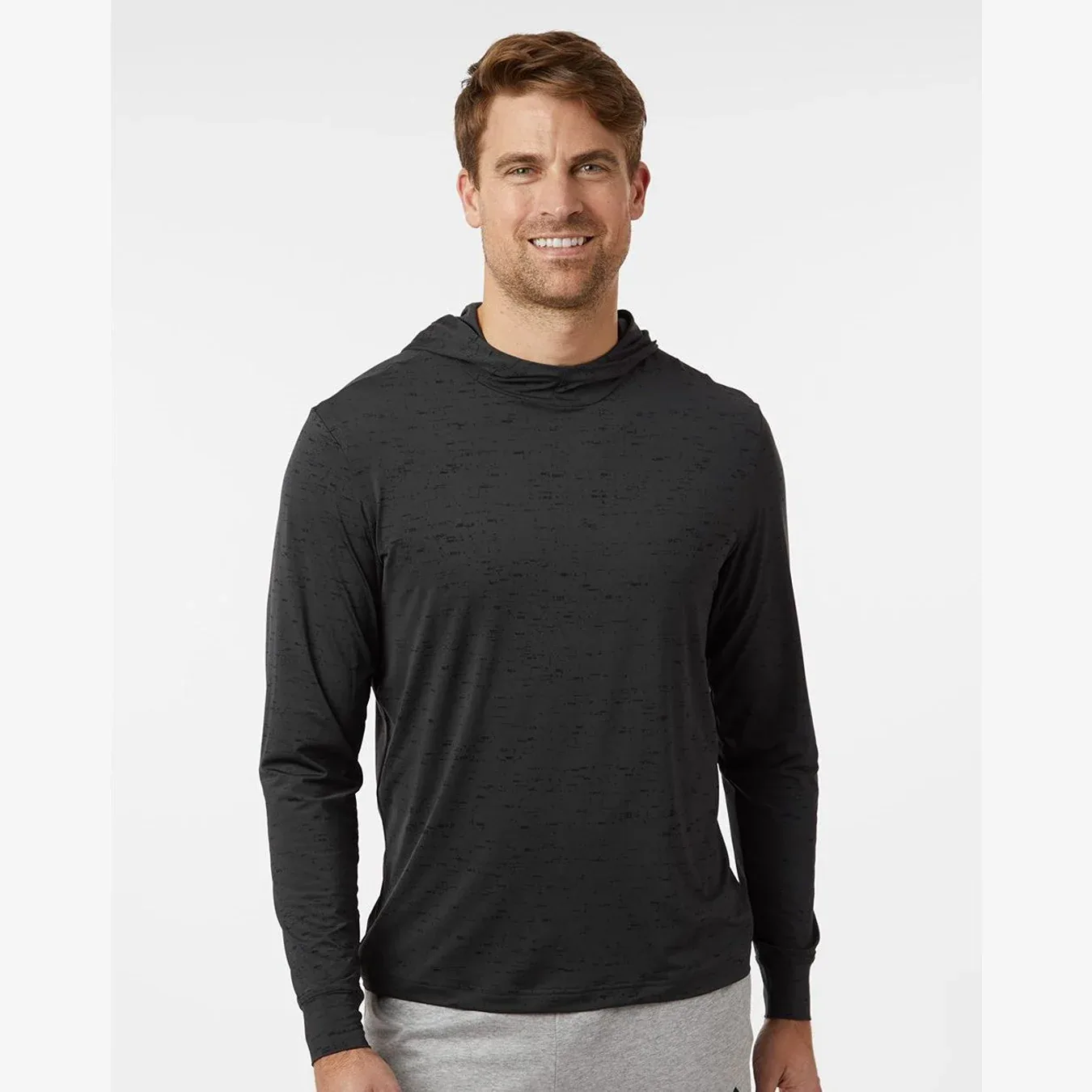 Men's performance hooded long sleeve t-shirt in various sizes