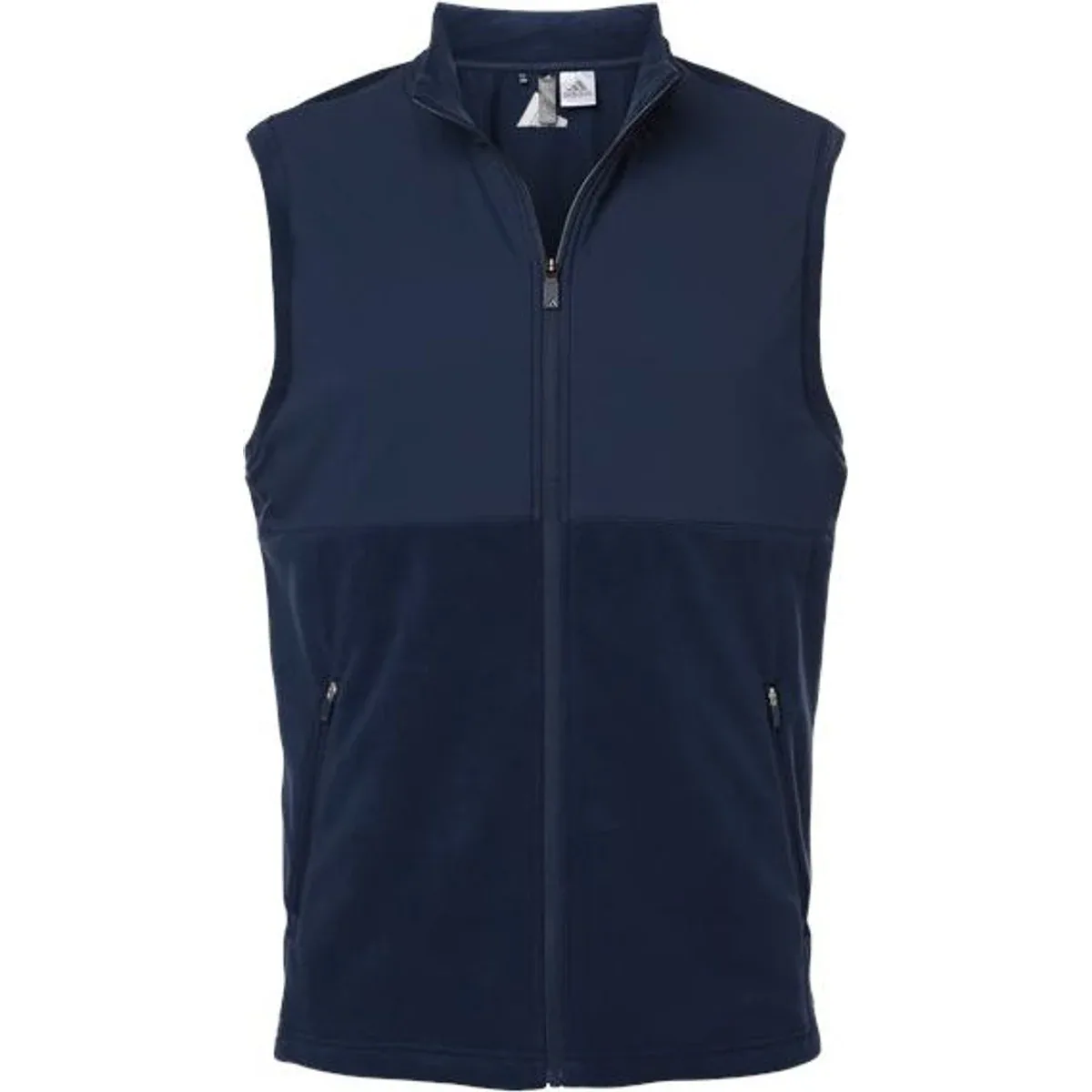 Close-up view of the side zippered pocket of the men's cozy vest