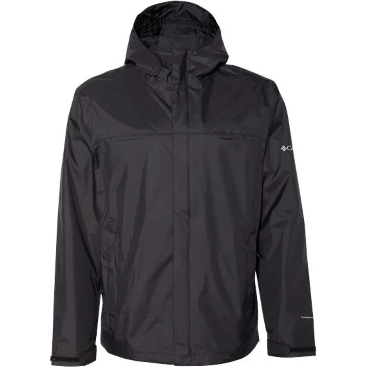 Close-up view of the jacket's zipper and hand pockets