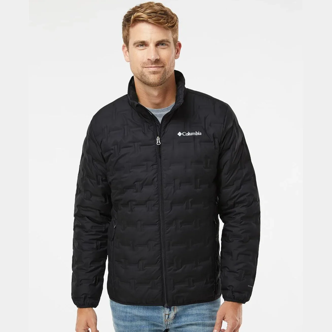 Men's insulated down jacket with Columbia branding on chest