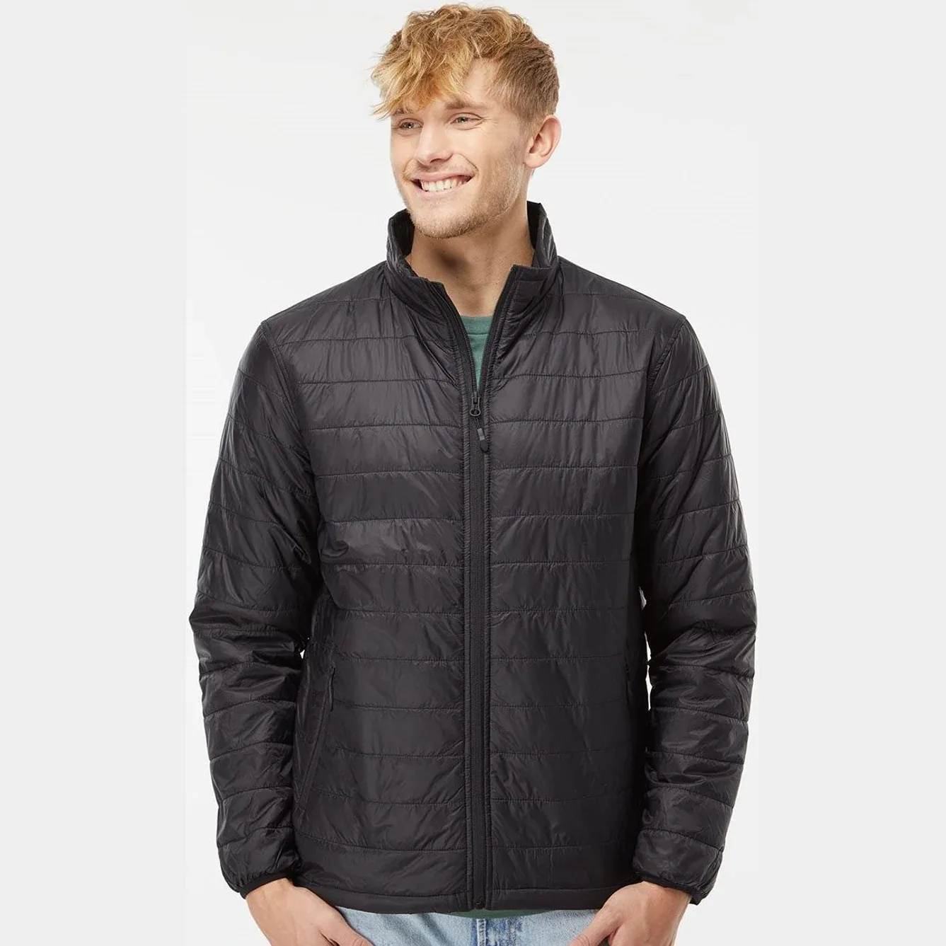Men's Puffer Jacket displayed on a mannequin in a studio setting