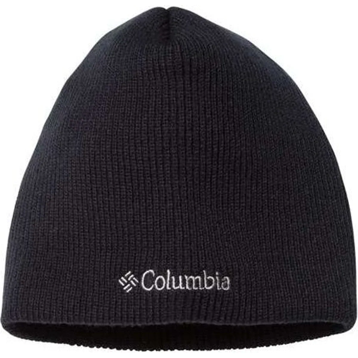 Close-up view of the embroidered logo on the beanie
