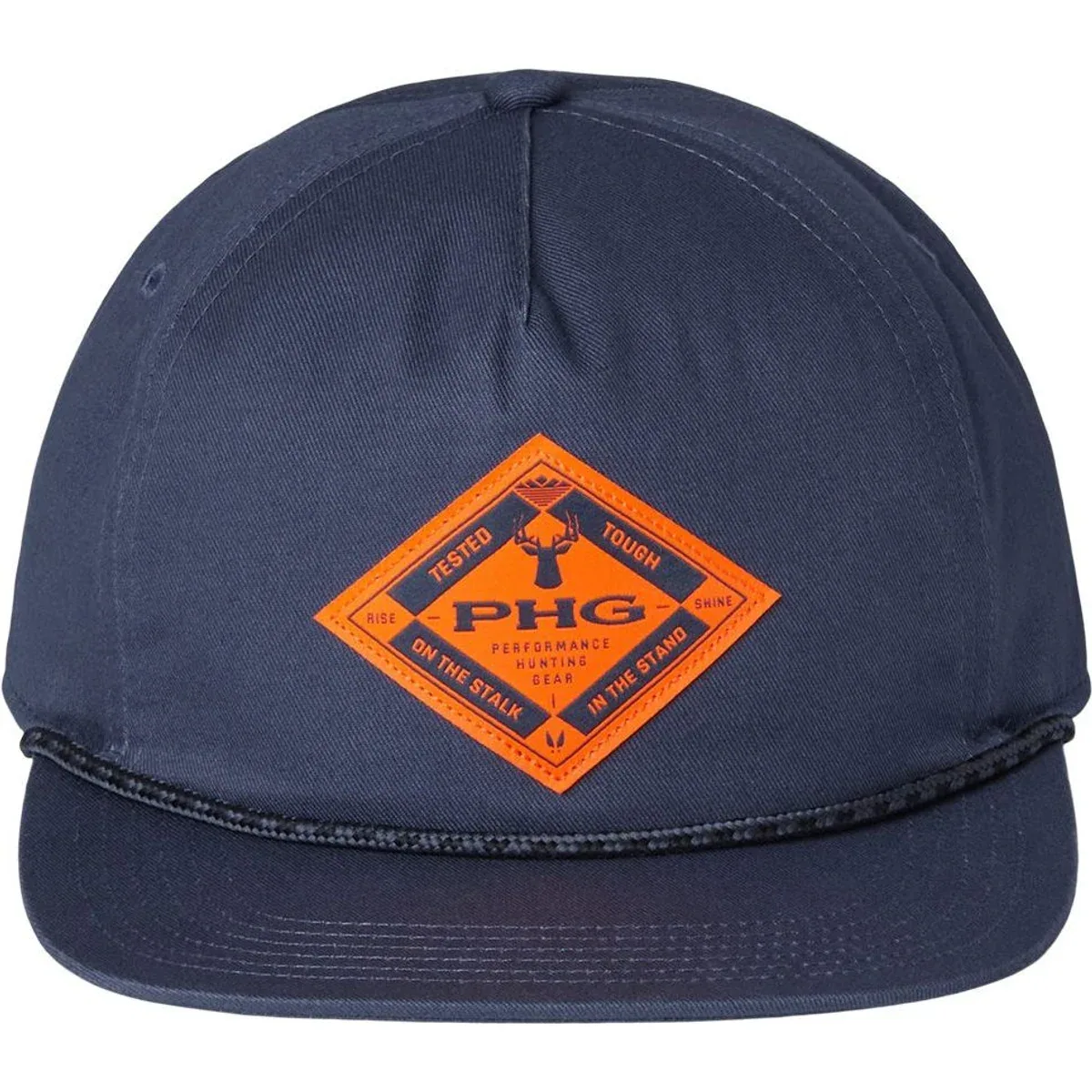 Front view of the snapback cap with logo patch